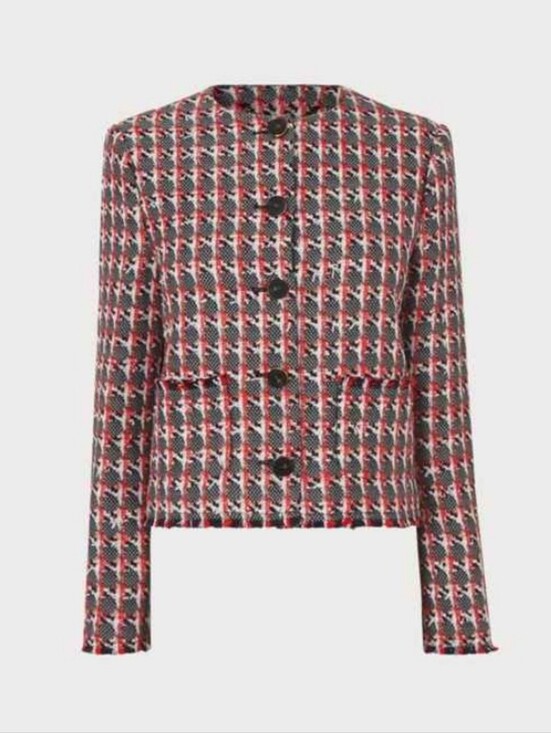 LK Bennett Jackets & Blazers - Women's L.K Bennett Danna Red & Navy Tweed Button-Front Blazer Jacket Size 6
